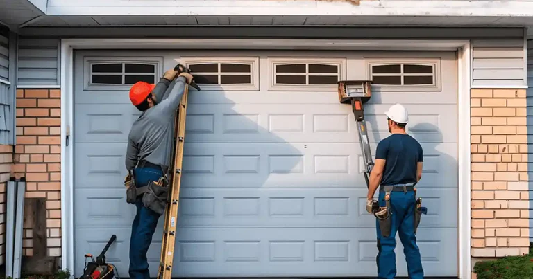 2 experts working on a garage door