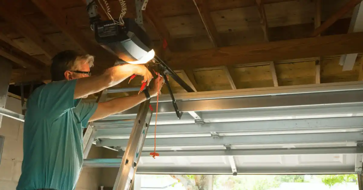 person doing maintenance on a garage door